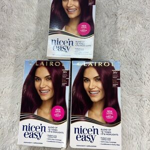 Clairol Nice N' Easy Permanent Hair Dye, 3RV Darkest Burgundy Violet 3 Pack